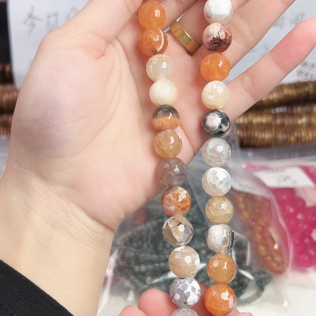 玛瑙/玉髓合金珠宝半成品h608 12m 奶皮钻切玛瑙一条