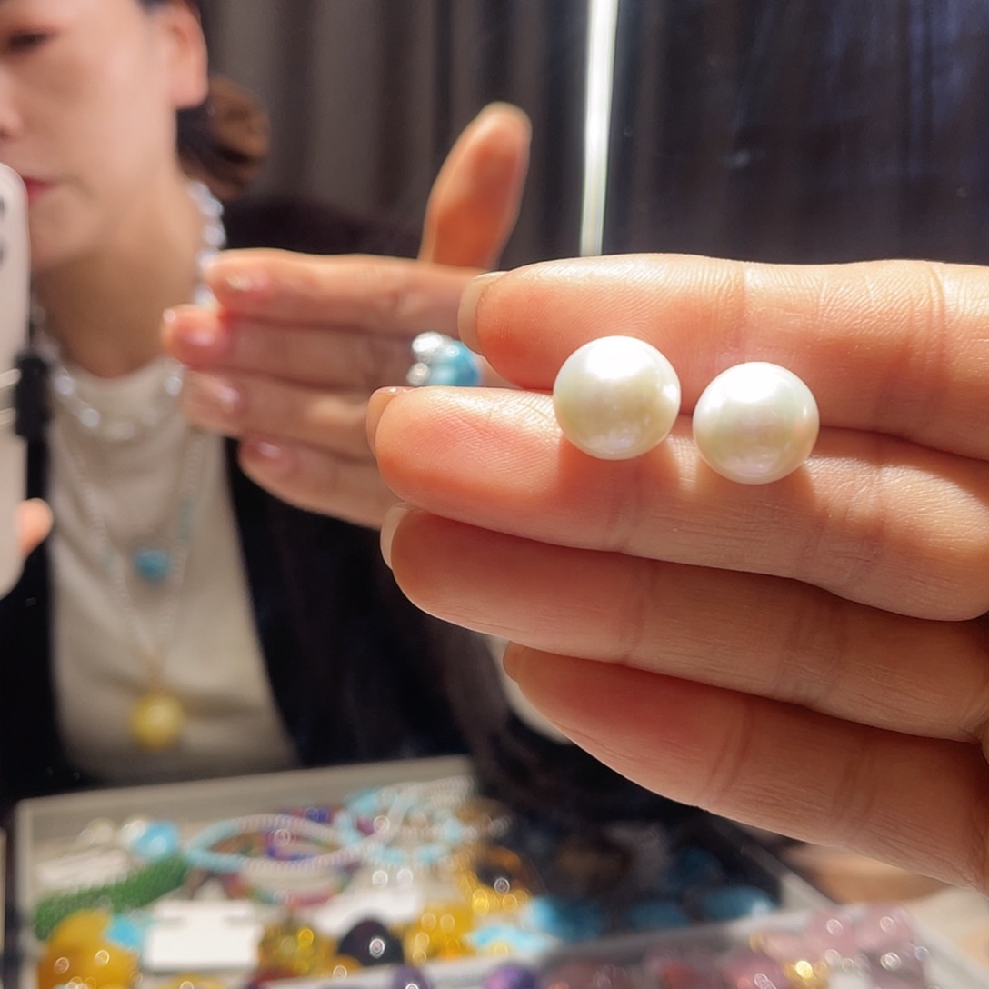 淡水珍珠银S925镶嵌耳饰大气款