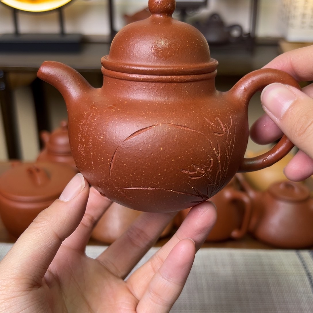 紫泥茶壶紫砂壶多球红降坡兰花
