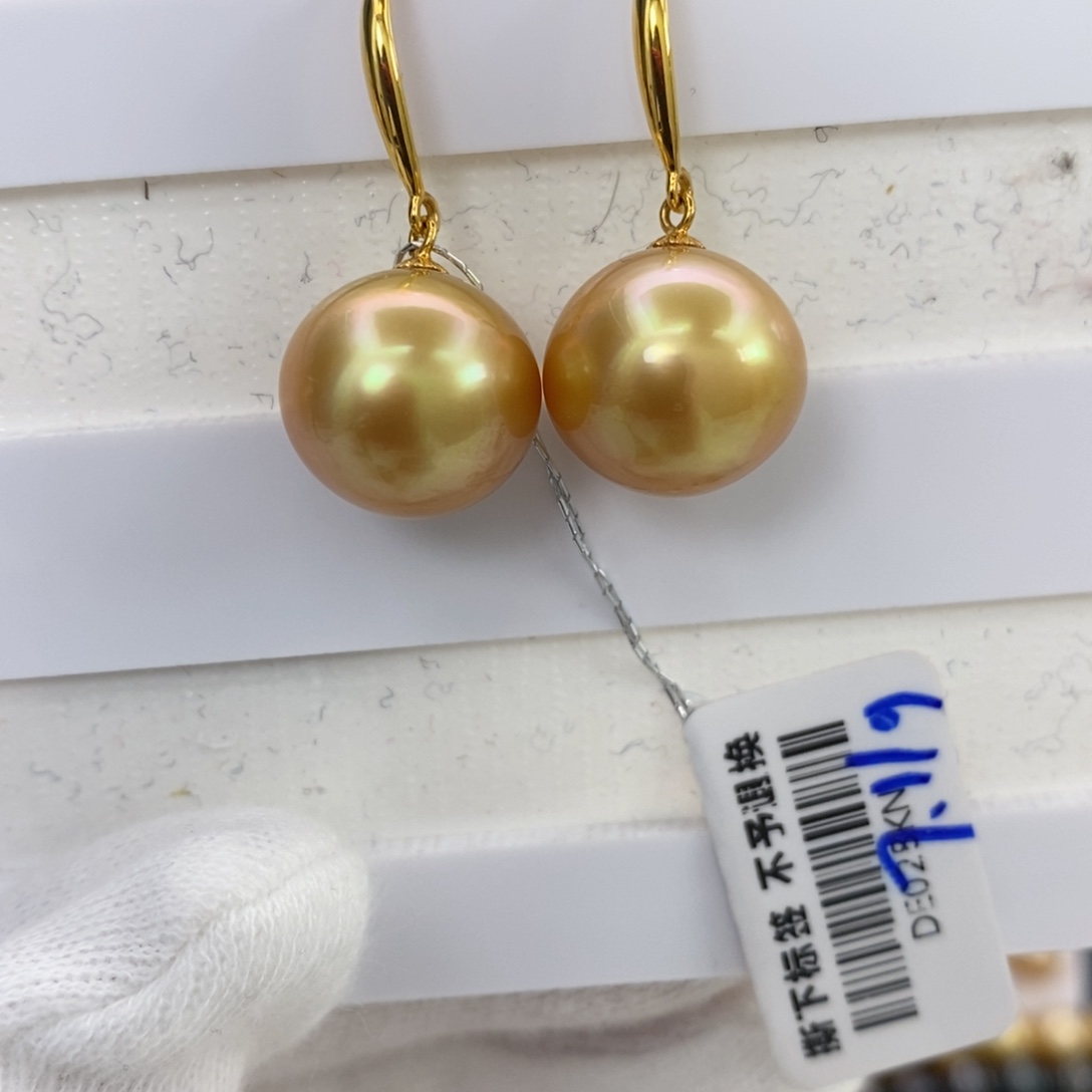 海水珍珠耳饰18K金镶嵌13-14m m