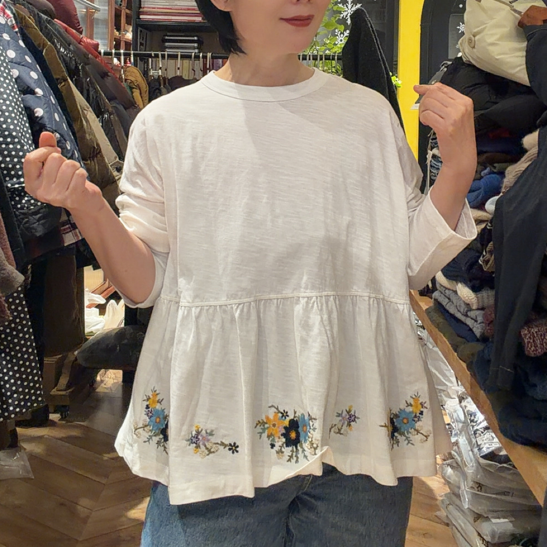 刺绣小裙摆竹节棉长袖T