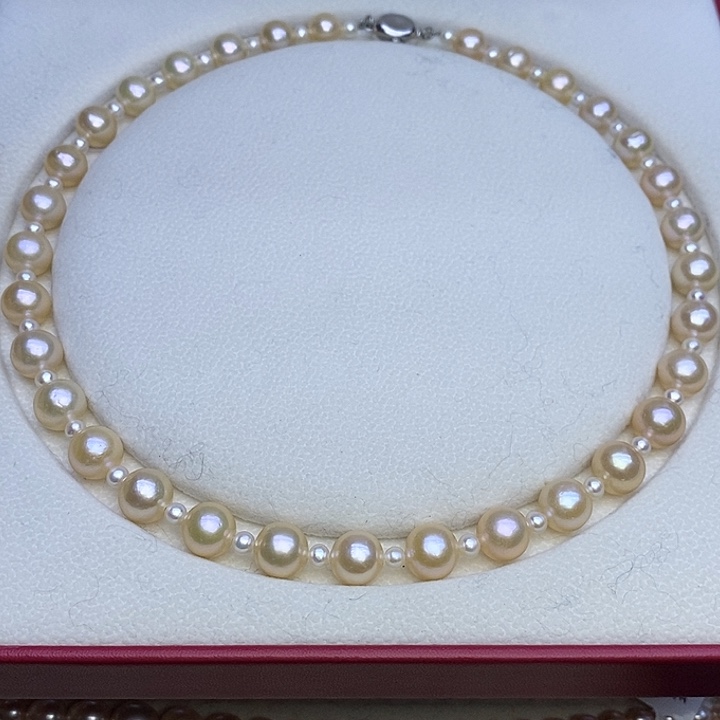 银S925镶嵌项链淡水珍珠9-10m 4-5m