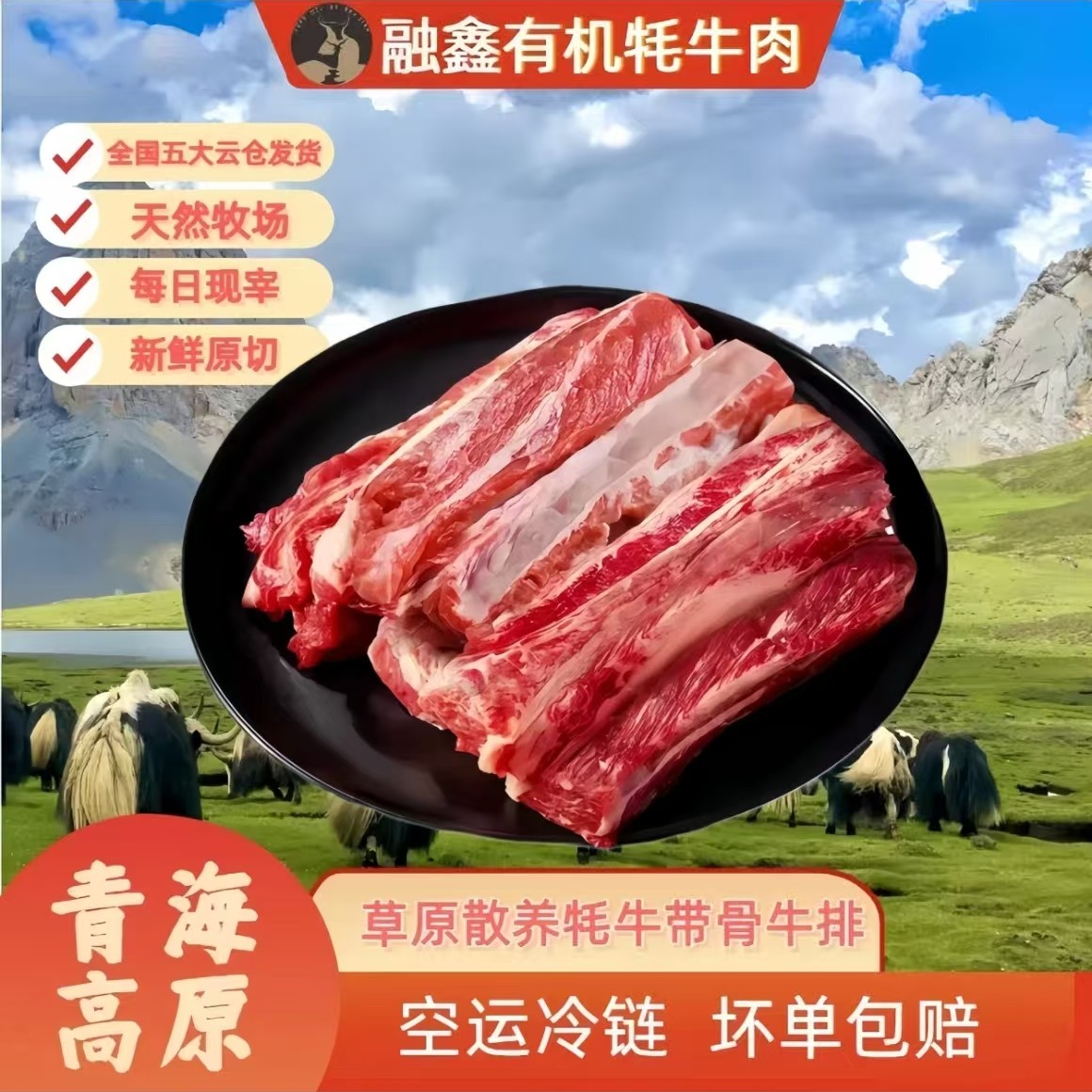 青海河南县天然牧场雪多牦牛原切牛肋条牛排骨顺丰包邮成都实体店直发