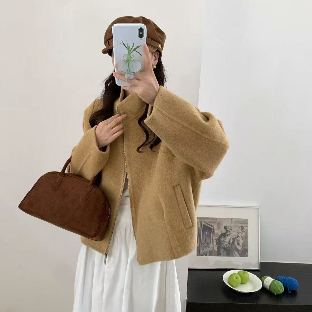 919#拉链款短款大衣休闲