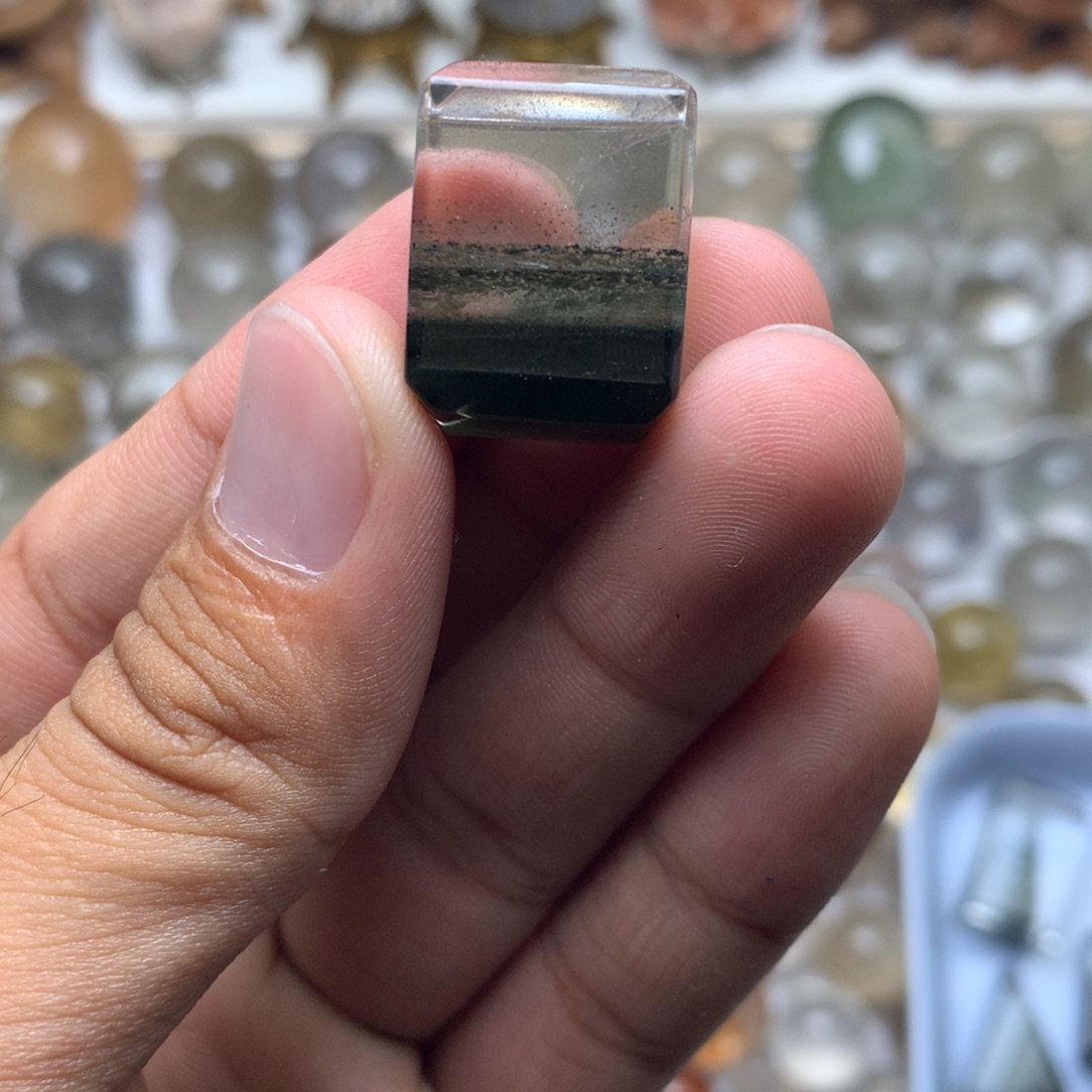 帅***王未镶嵌珠宝半成品水晶绿幽灵吊坠