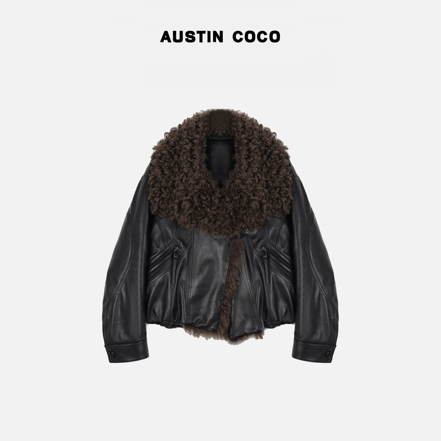 AUSTIN COCO托卡羊毛领真皮绵羊皮90白鹅绒羽绒皮衣外套Y99084