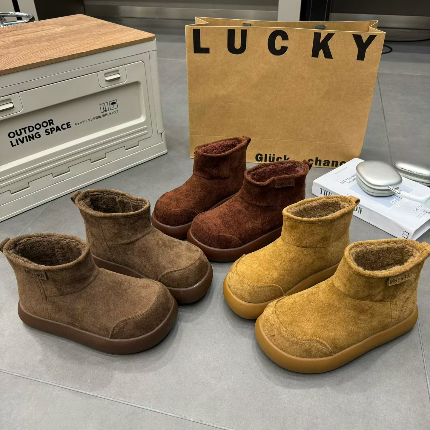 【十六号】小圆头勃肯短靴2025冬季新款厚底加绒保暖绒面百搭休闲鞋