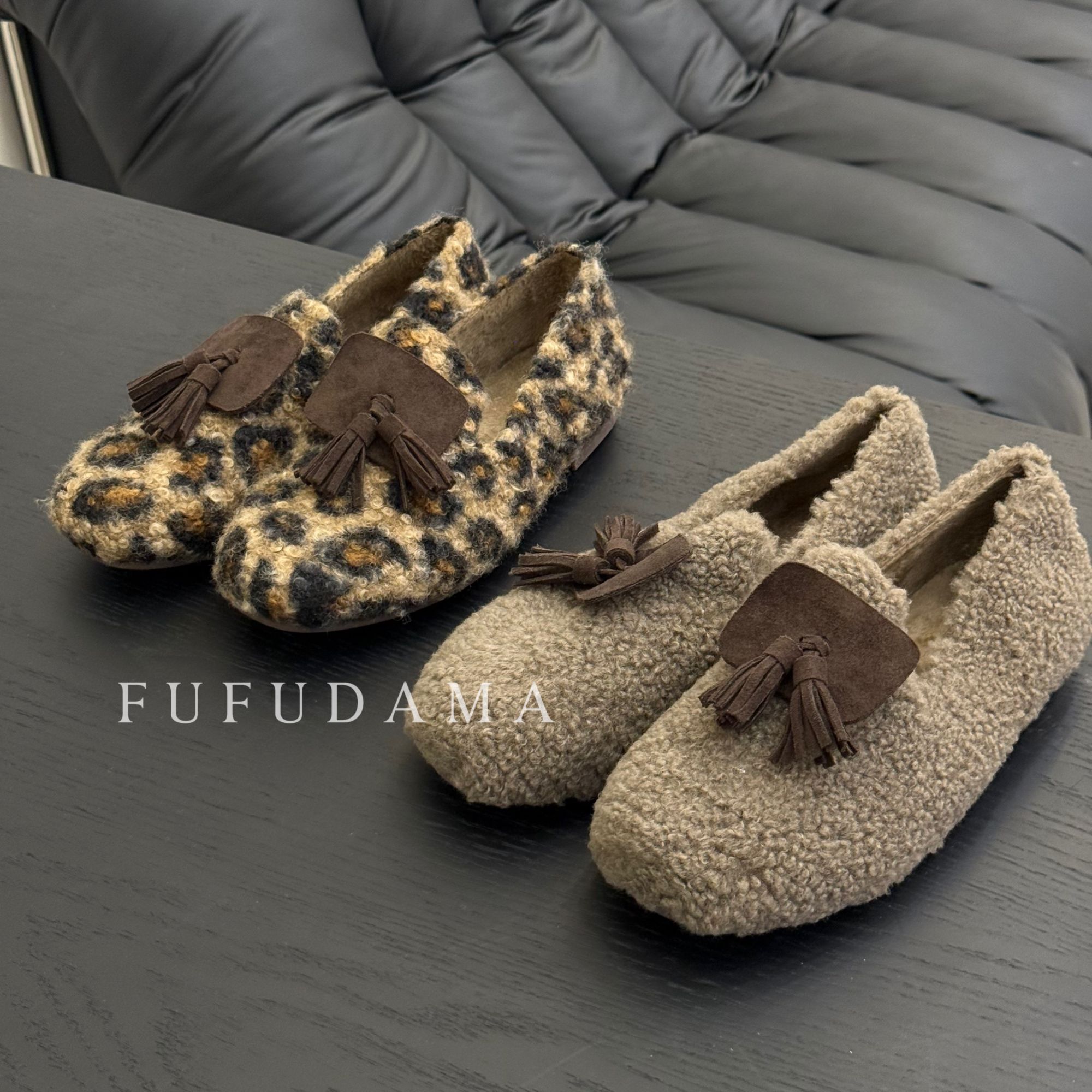 【胖福福大码女鞋】豹纹毛毛女外穿新款厚底毛绒棉女鞋