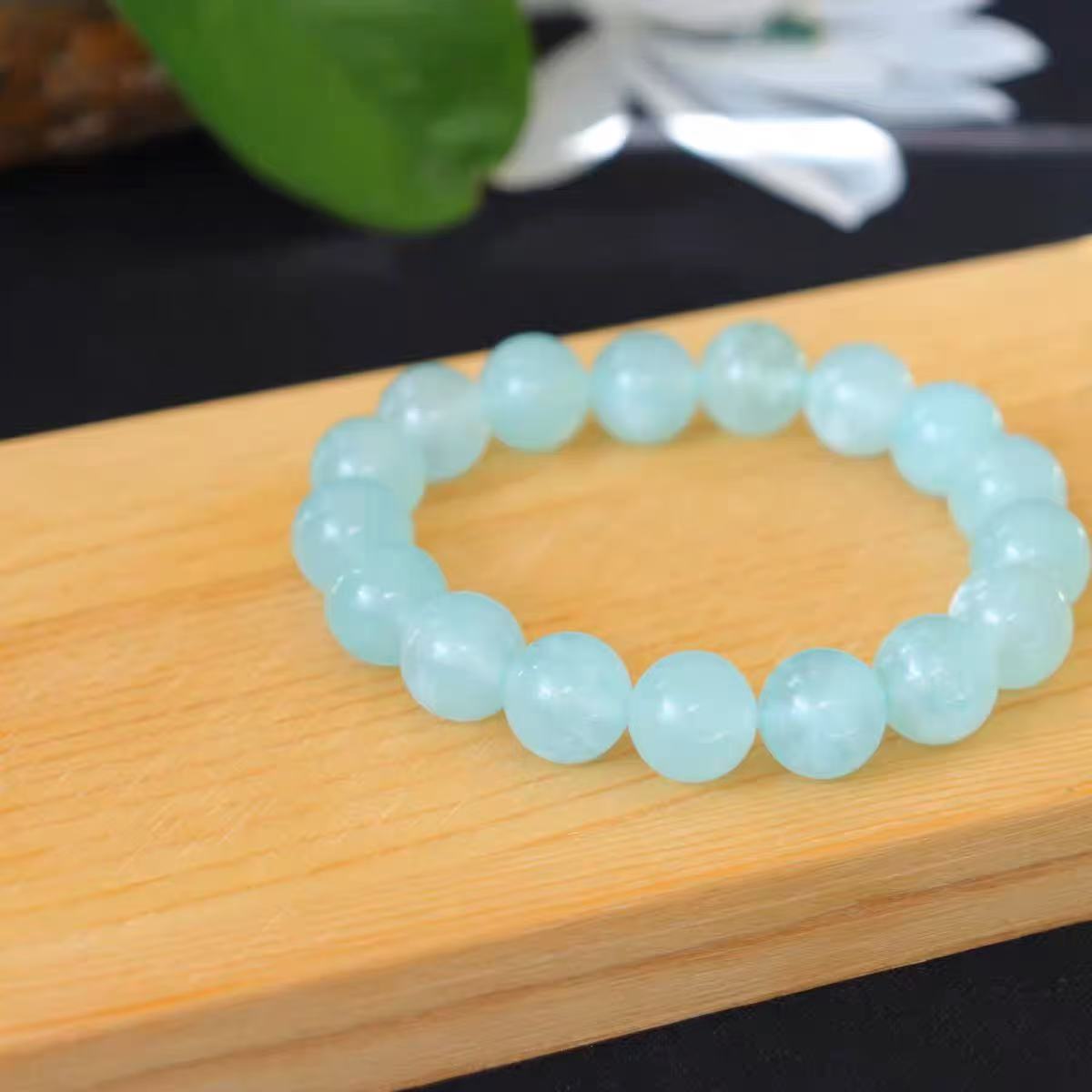 天然天青冻手串蓝绿色老料岫玉圆珠翠色手链