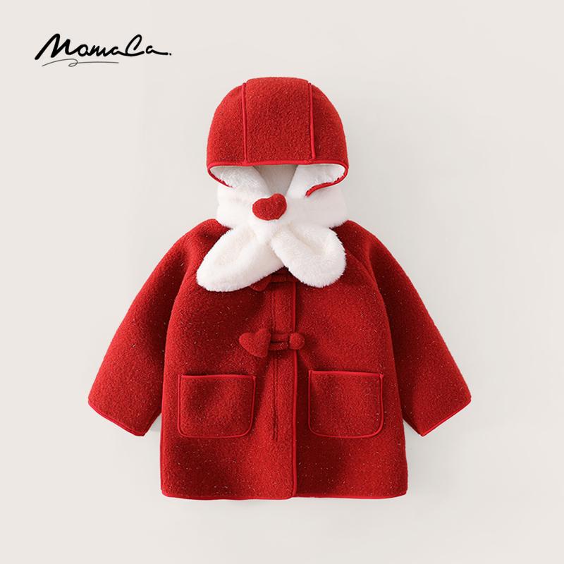 MOMOCO冬季女童新款爱心围巾红色大衣呢子外套75880126006