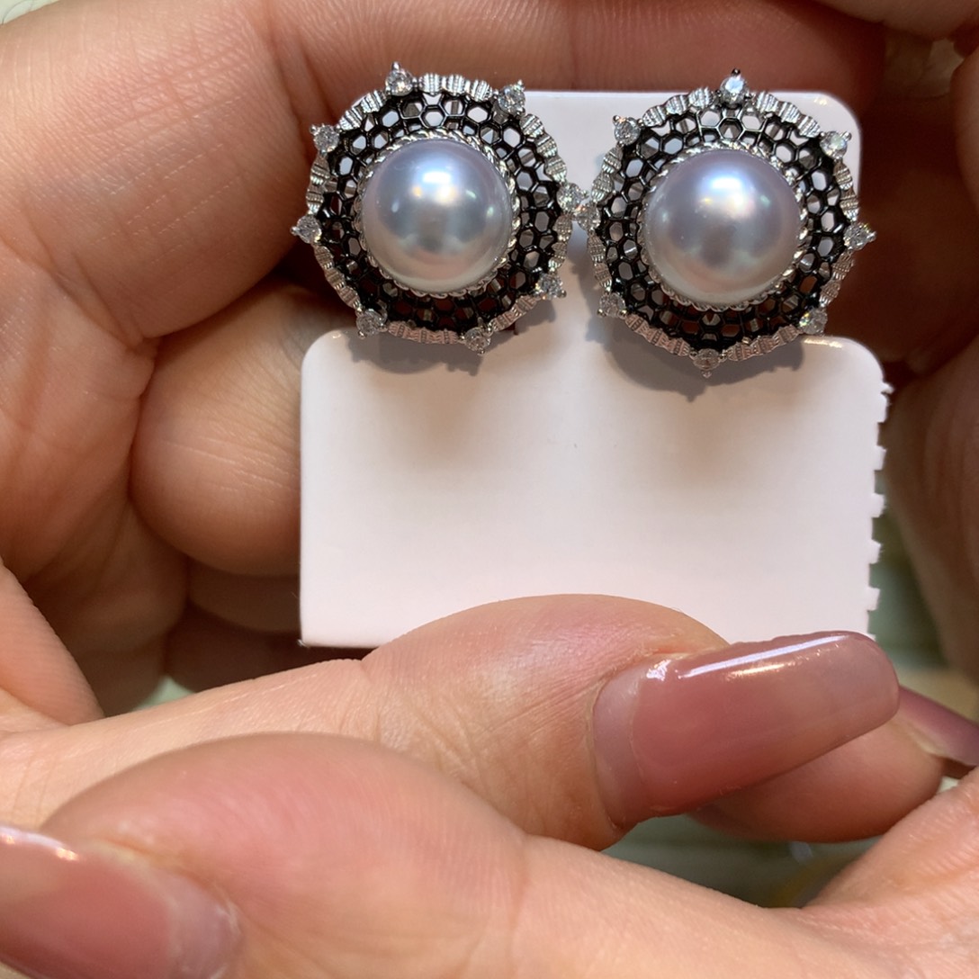 海水珍珠耳饰银S925镶嵌