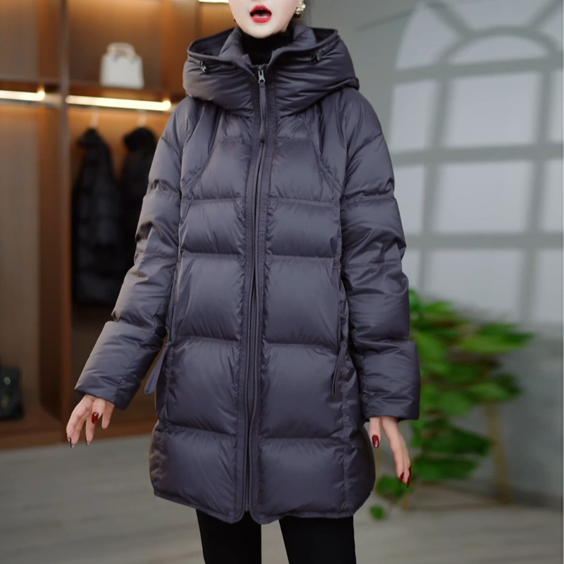 时尚连帽羽绒服女2025冬季新款妈妈装宽松保暖中长款气质减龄外套