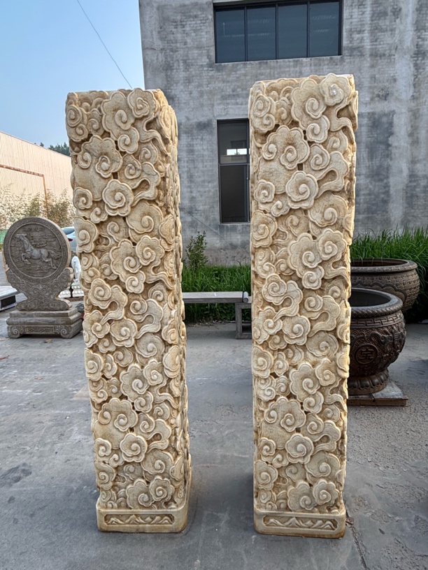 【瑶之韵石雕专属】高度两米祥云石柱汉白玉雕刻