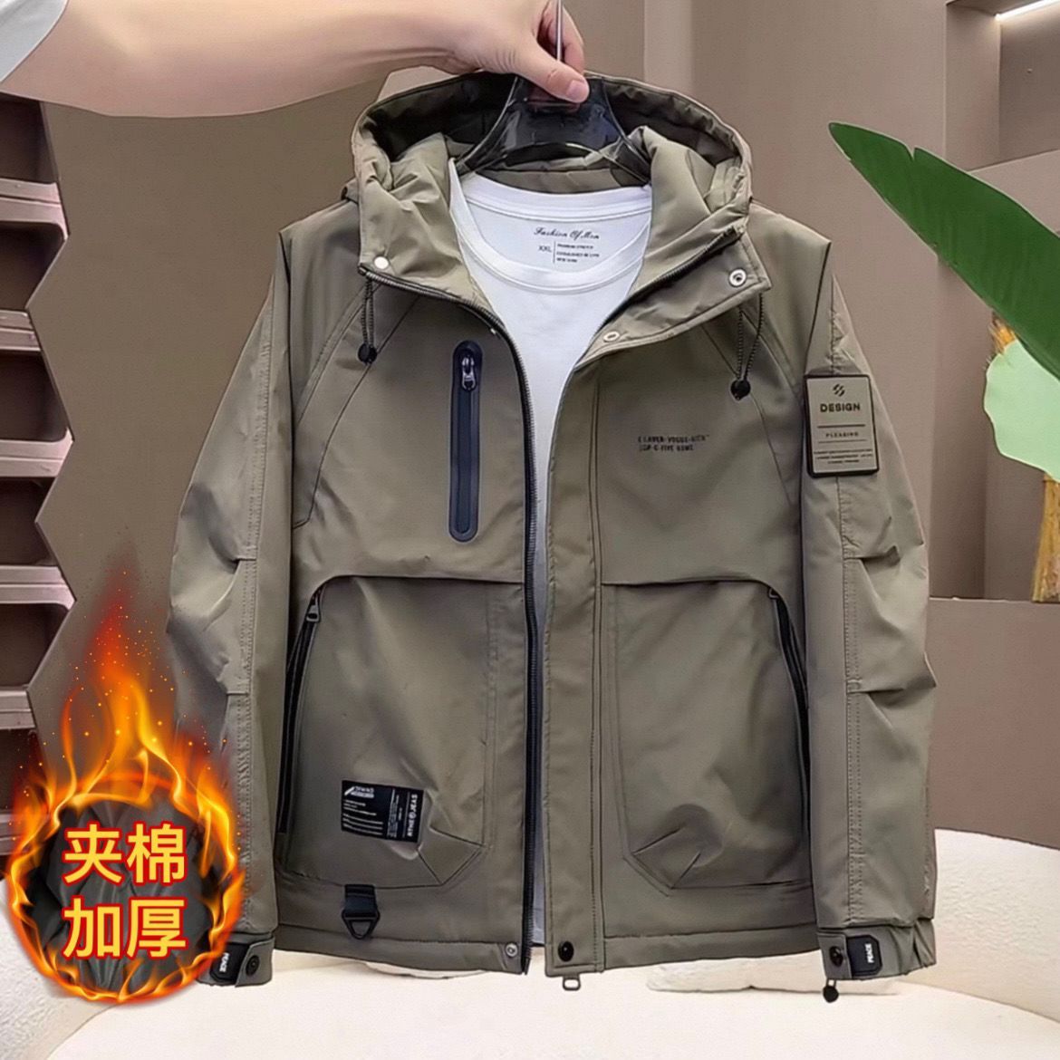 2025冬季新款男士棉衣外套加厚保暖连帽工装夹克休闲冲锋衣棉服