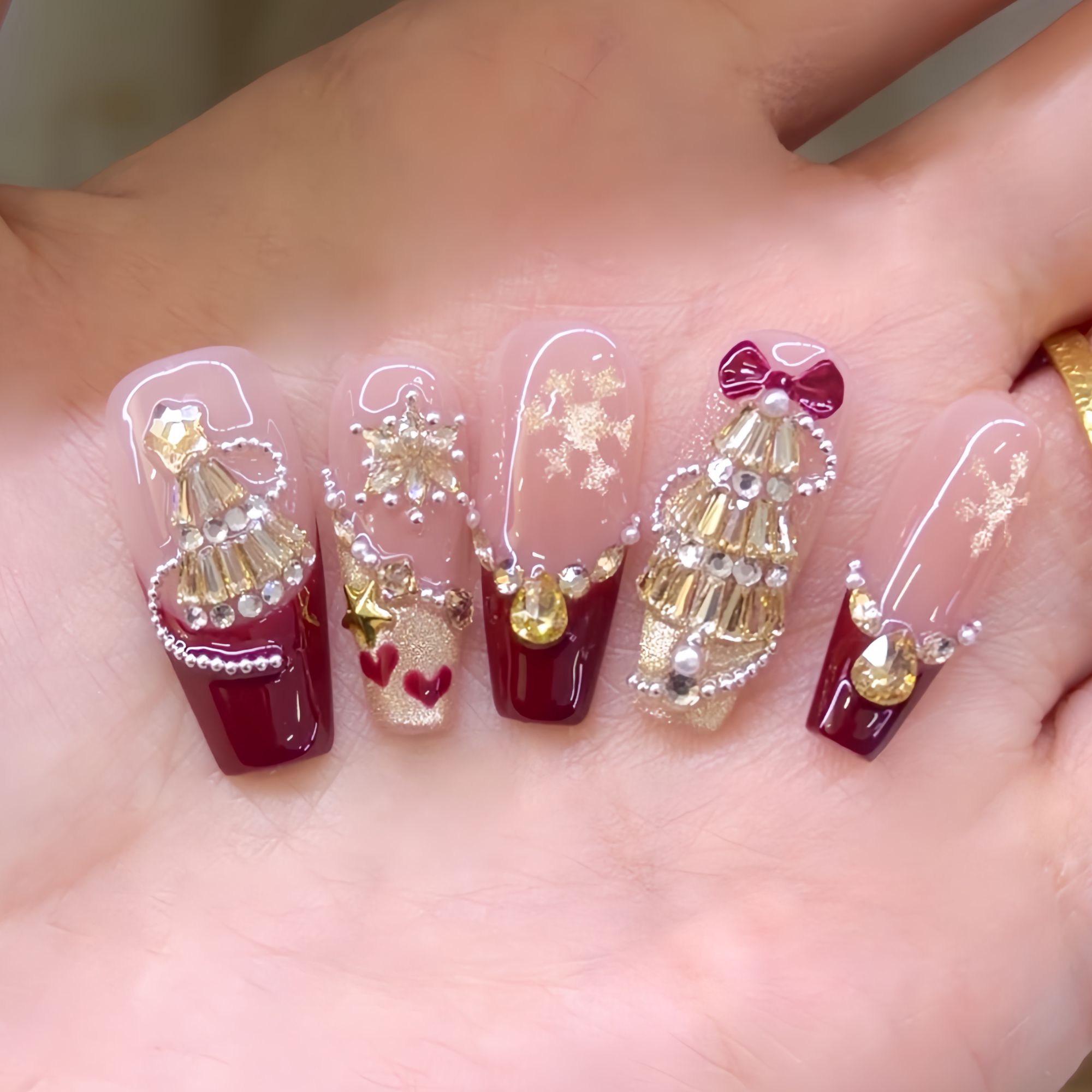 【红圣诞】圣诞派对法式千金风格纯手工穿戴甲显白气质