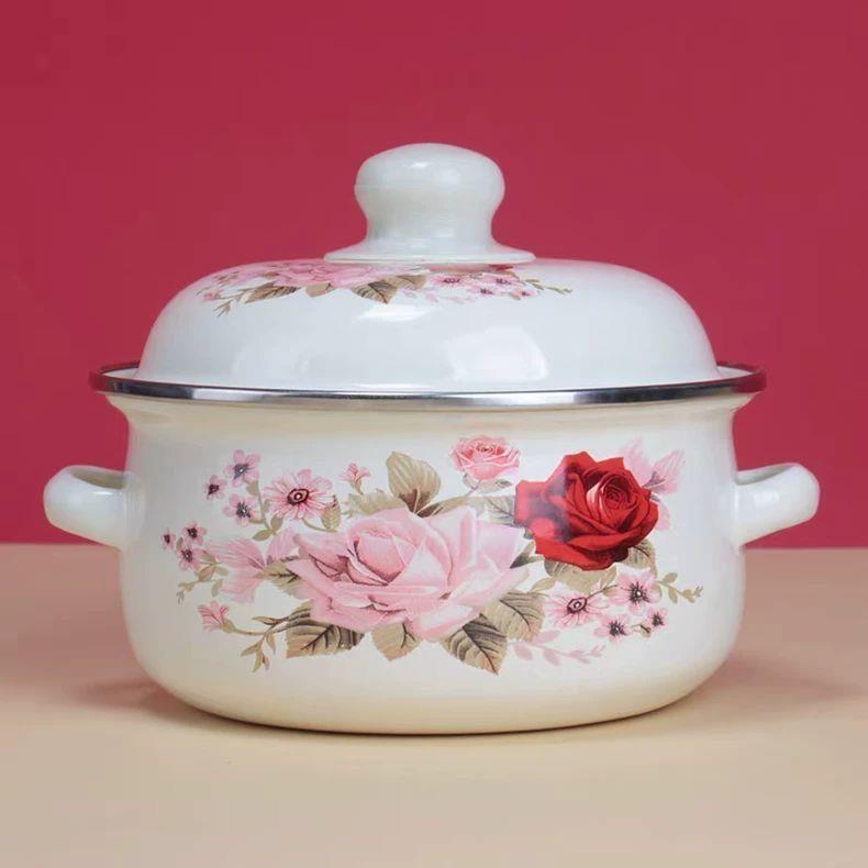 珐琅瓷双耳搪瓷锅家用汤锅煲汤锅炖锅平底锅厨房猪油盆泡面碗小锅