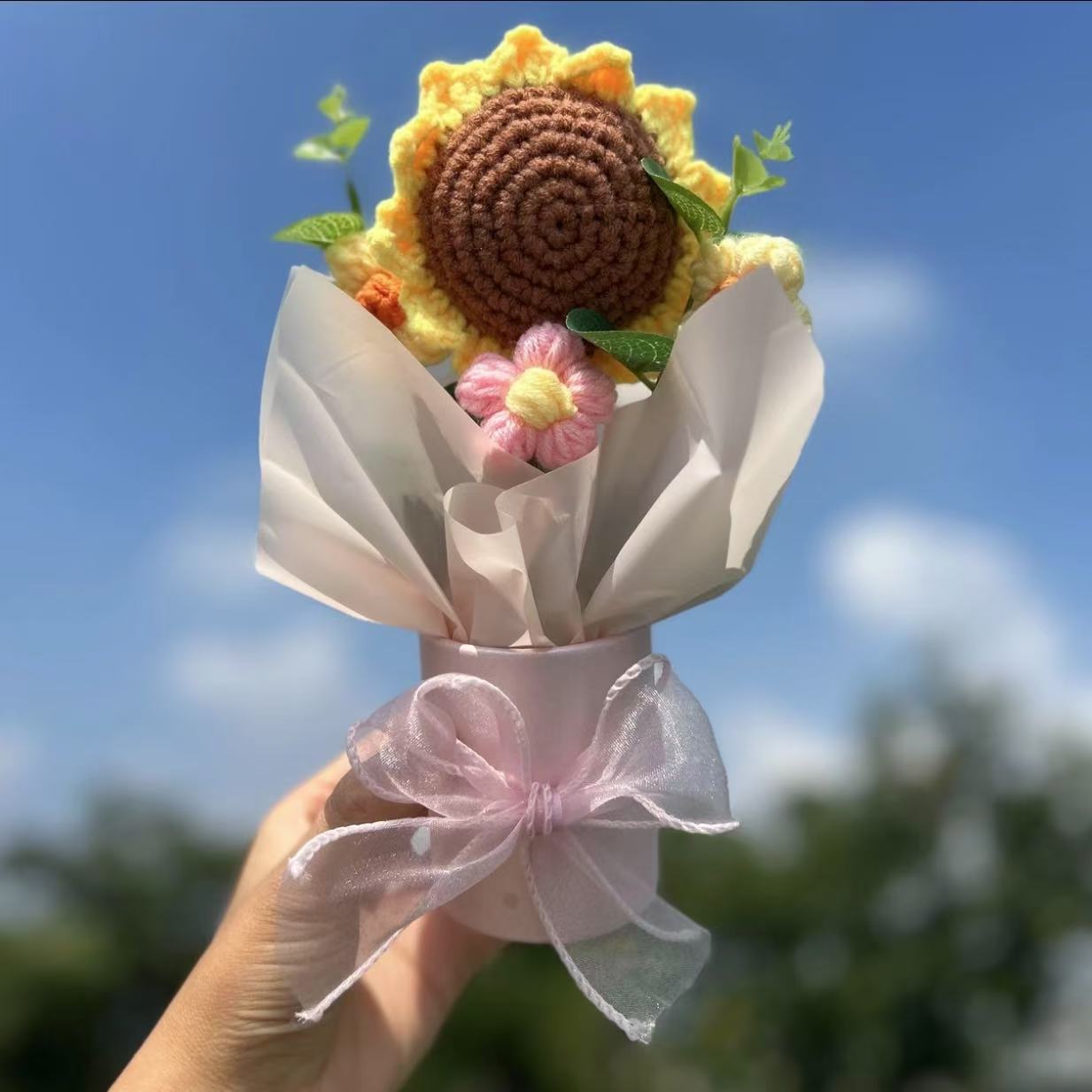 【向日葵抱抱桶-成品】开学季送老师教师节礼物毛线手工编织向日葵