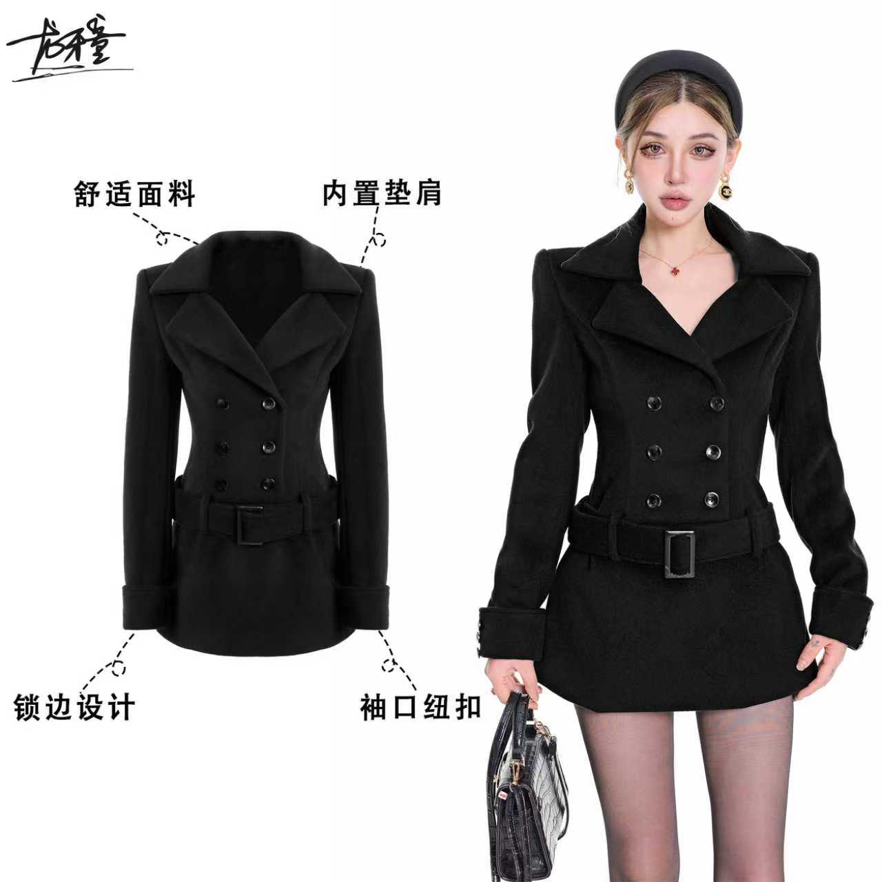 龙牙童推荐【古早ranran】超显瘦气质收腰秋冬短款小夹克欧美polo领