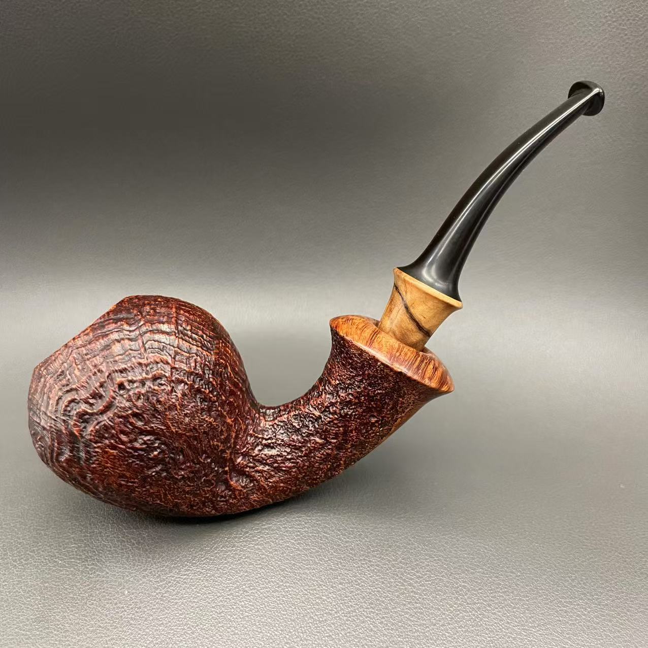 拉塞棕色喷砂河豚苹果手工石楠木烟斗老烟斗查尔顿怀旧