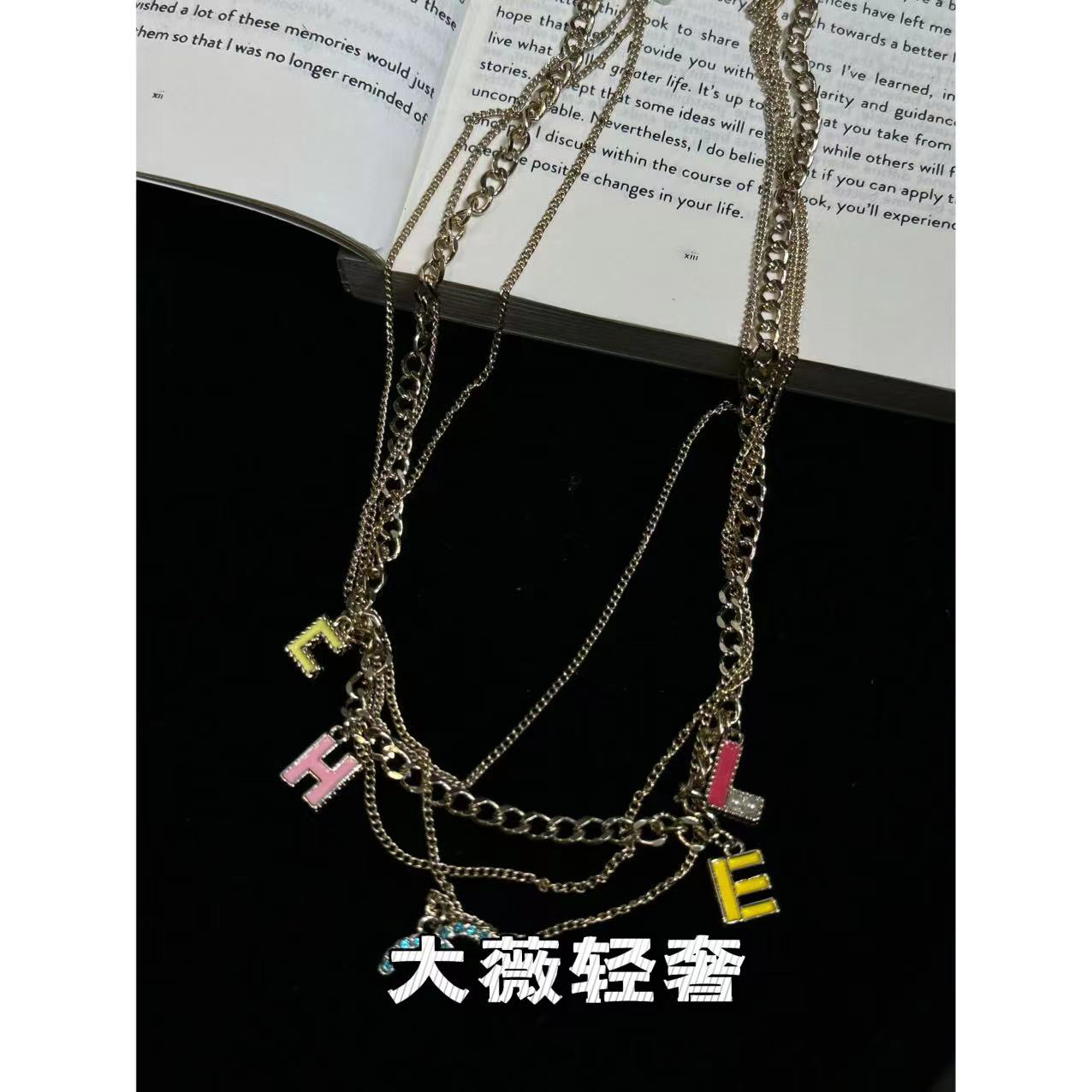 铜合金项链 彩色字母多层流苏项链-67721