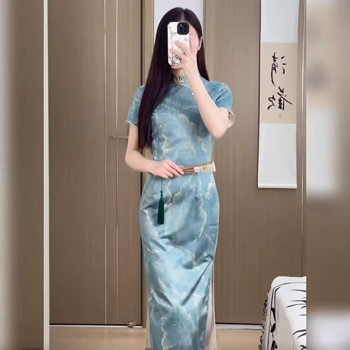 （743）夏款 时尚 长款改良旗袍 双层 长约120cm 苏州旗袍