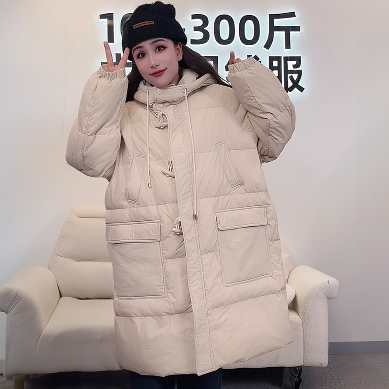 大码羽绒服连帽中长款200斤男女冬白鸭绒时尚2025年新款外套爆款