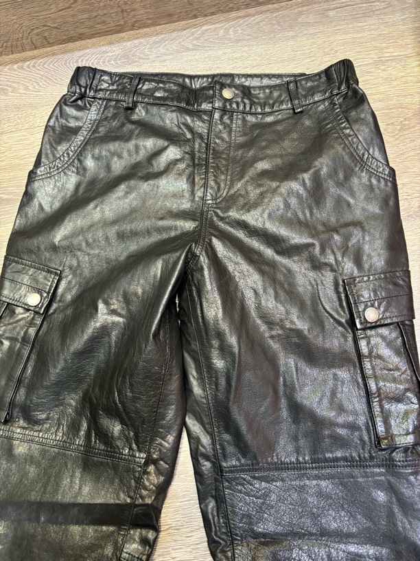 黑色胎牛皮油蜡六袋工装裤