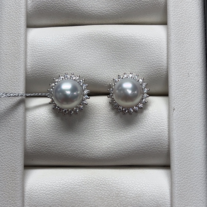 海水珍珠银S925镶嵌耳饰澳白 8-9mm 107号