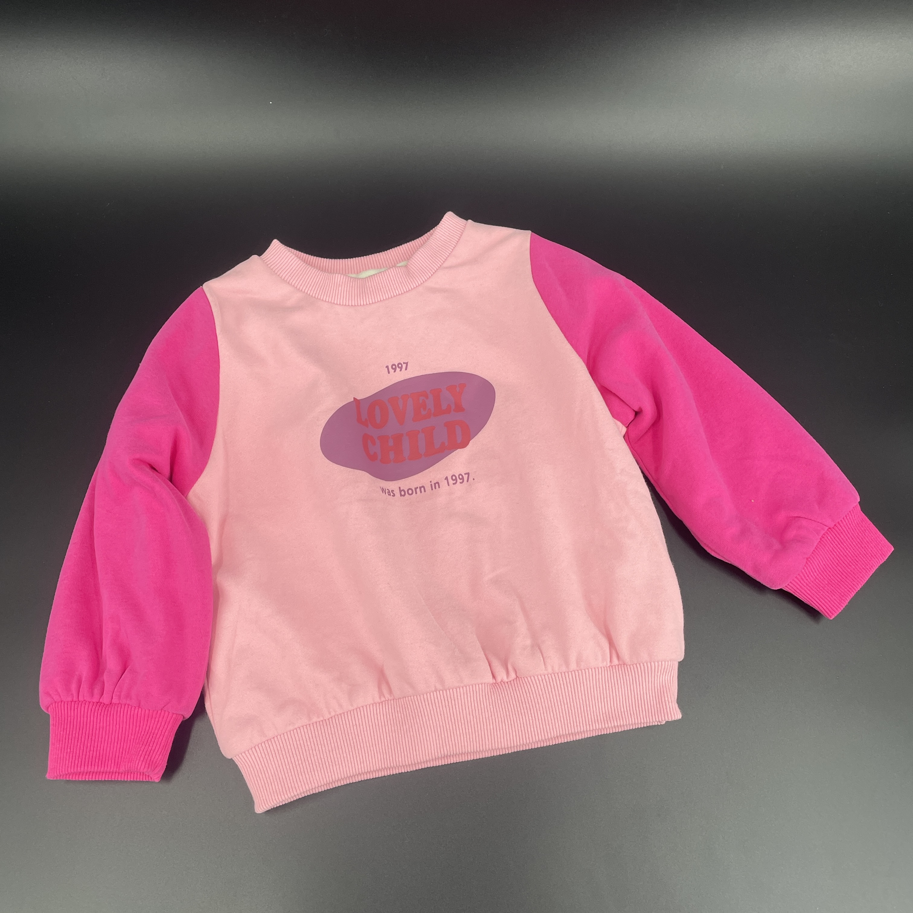 【荔枝优选】粉色圆领卫衣加绒加厚儿童保暖拼接套头女童休闲