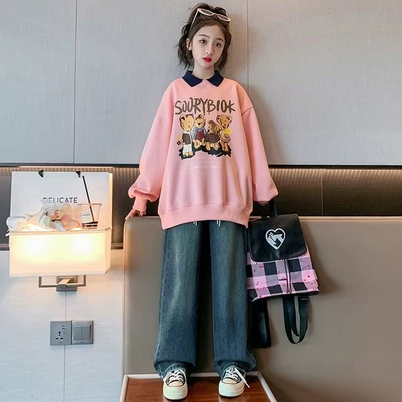 502227《粉》韩版优选春季儿童休闲舒适日常百搭POLO领卫衣