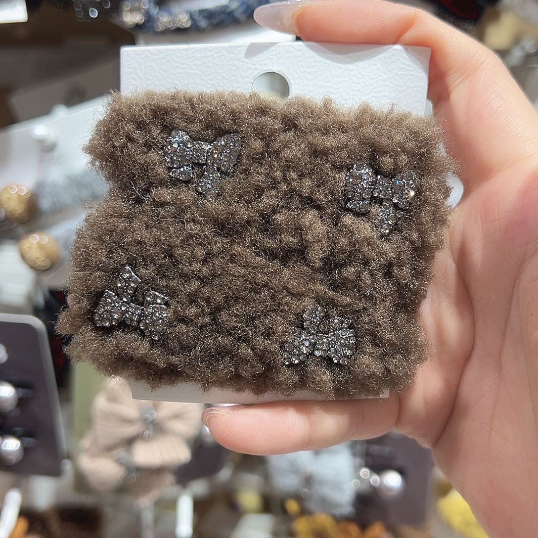 皮质铁合金蝴蝶结钻咖色毛毛掰掰夹