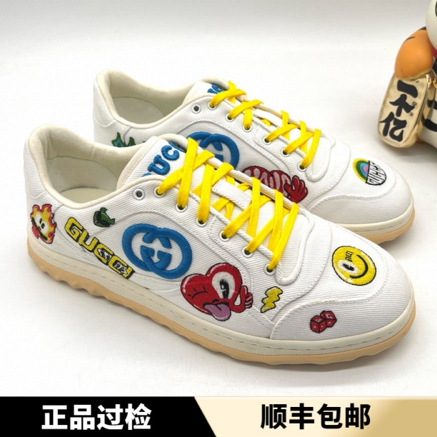 未使用 GUCCI/古驰 白色 MAC80 卡通刺绣 时尚舒适款板鞋 多尺码