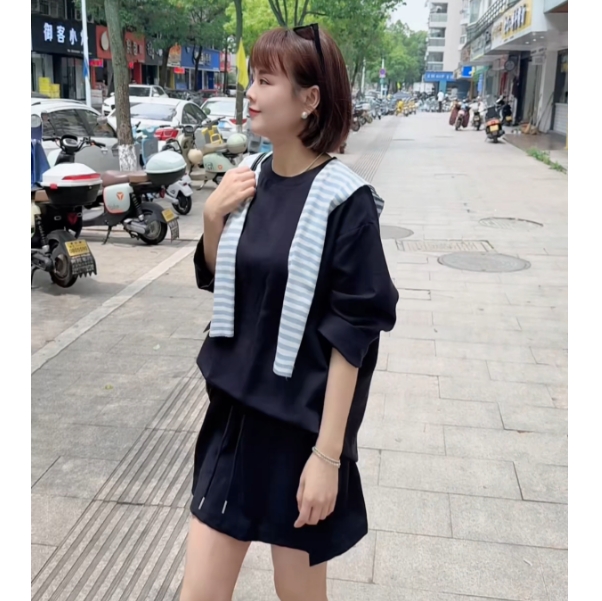 夏季披肩麻麻短裤套装