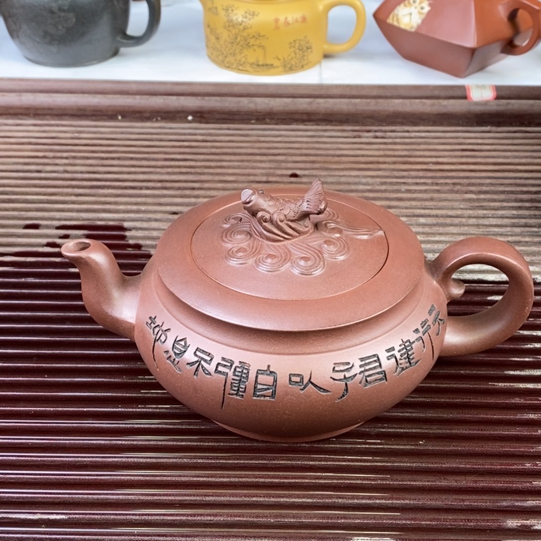 紫砂茶壶白14 鱼乐