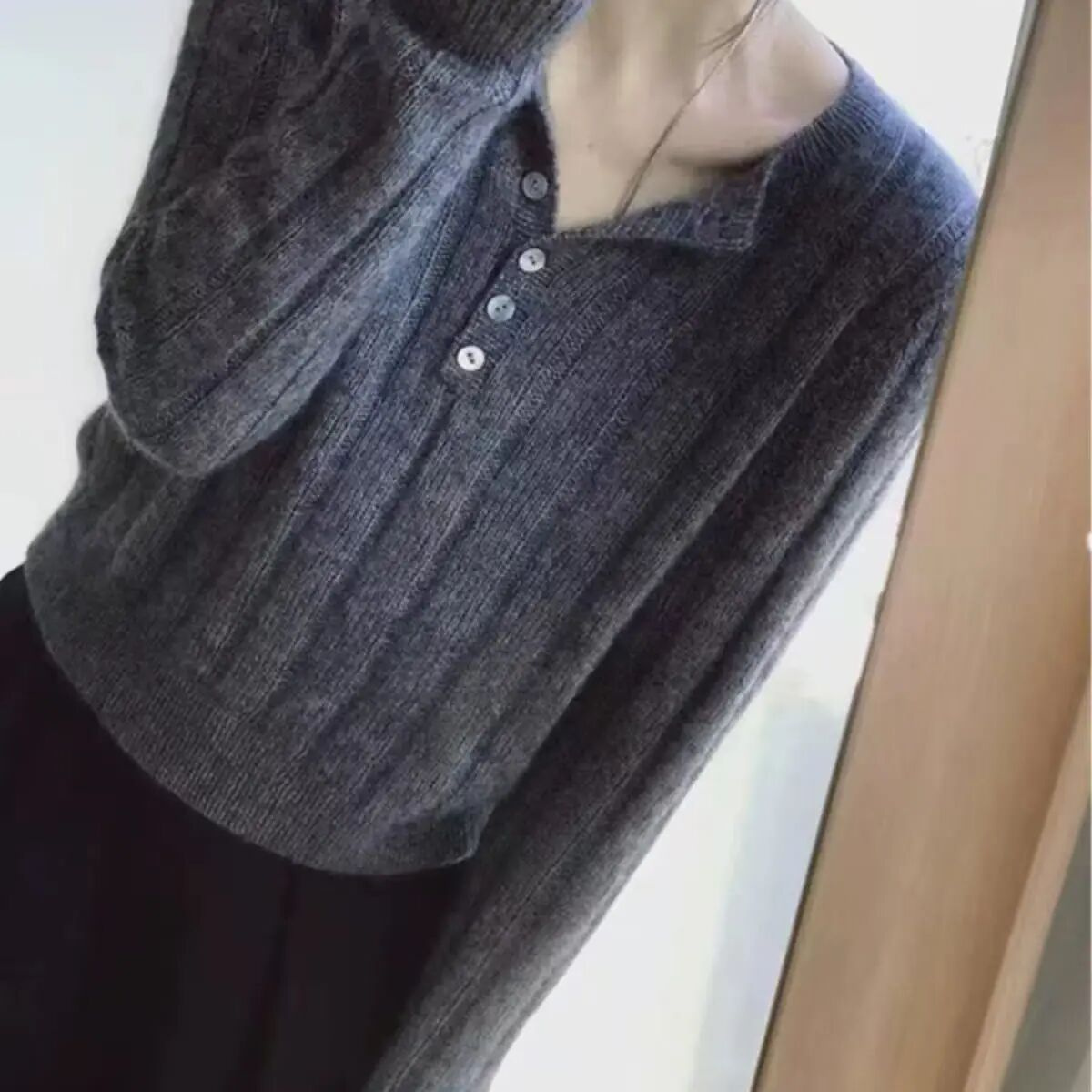 羊毛衫女款休闲风包袖女装套头款开衫百搭拼接女毛针织衫ZN640