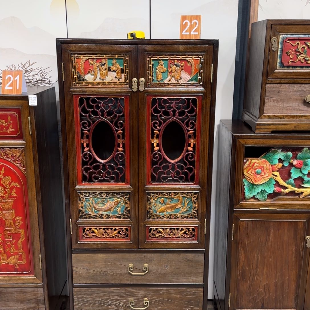 苦***来大理石榉木圆角款复古家具边柜高柜