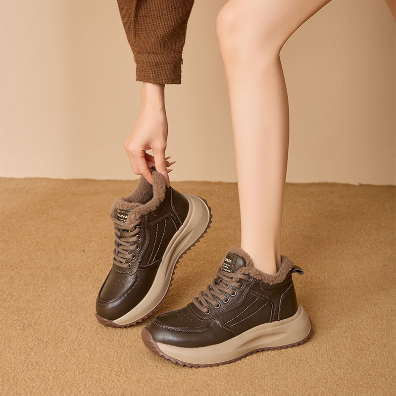 头层牛皮冬季中跟加绒秋冬秋季短靴女鞋擦色皮保暖