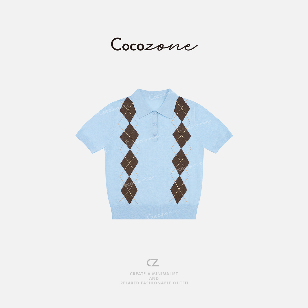 COCO ZONE 刘一一 【学院风】时髦显瘦菱格纹毛针织衫CD1A0723