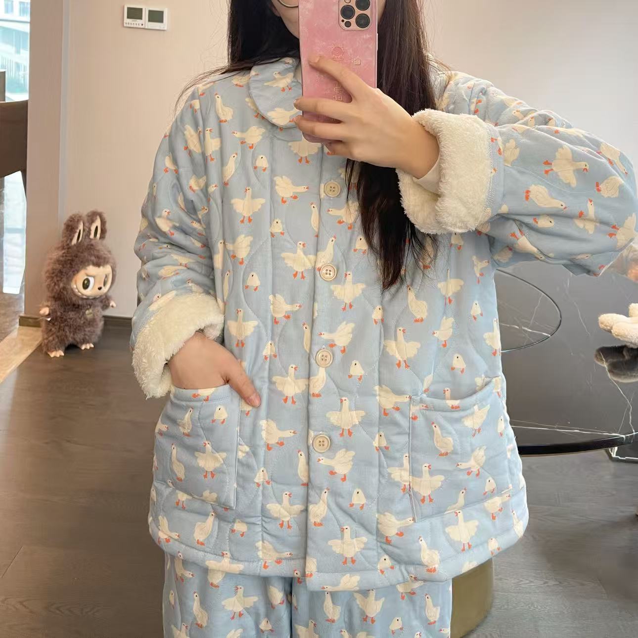 【棉袄套装】2025秋冬棉加绒睡衣保暖加厚可爱居家服女夹层可外穿