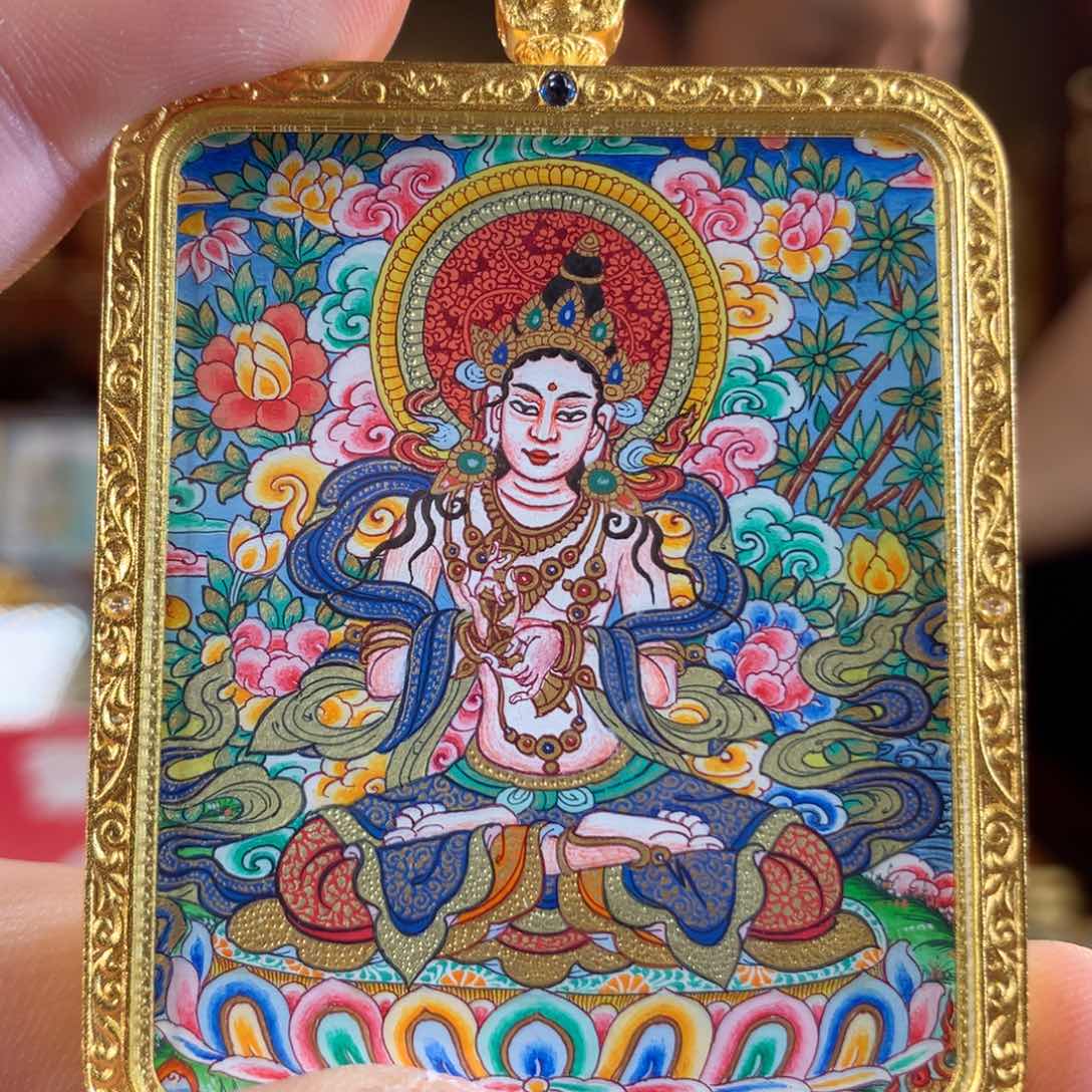 吊坠热贡纯手绘唐卡萨埵作品