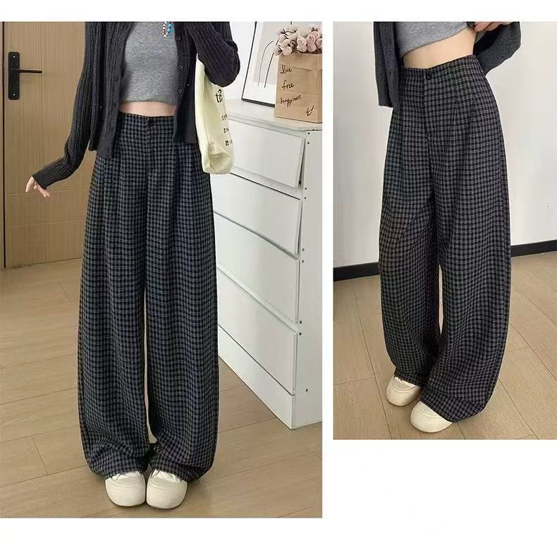 【双节大促】轻奢高级感复古格纹休闲裤女秋冬韩系宽松乌乌厚款