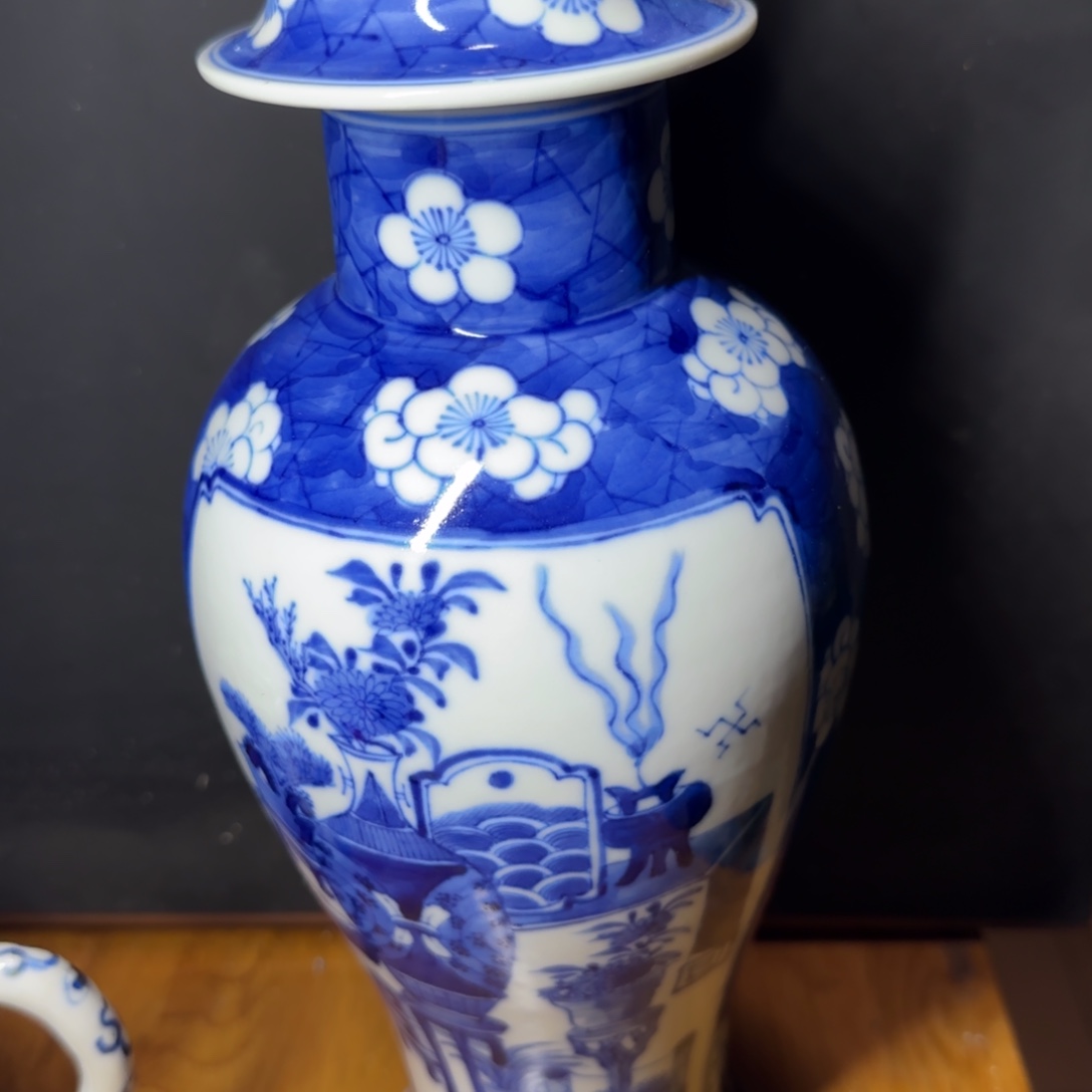 瓶佳*木冰梅开窗青花博古纹瓶