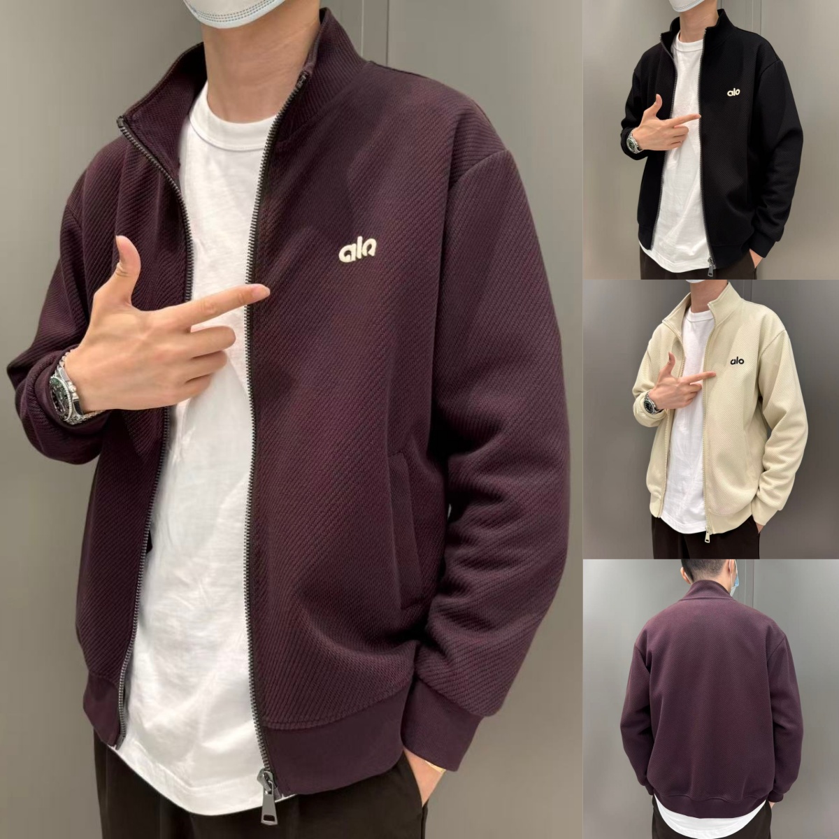 秋季潮牌纹理拼接刺绣百搭时尚男士上衣