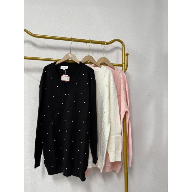  A3-15-5102款  钉珠长款V领冬季不起球毛针织衫套头长87