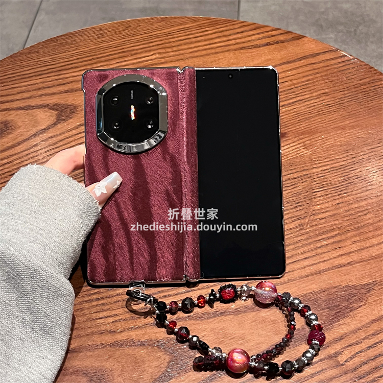 适用华为mate x7手机壳x6典藏版x5折叠屏绒布酒红色豹纹磁吸中轴