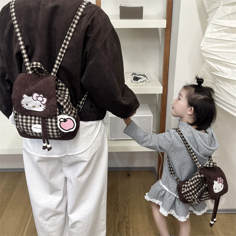 儿童背包外出旅游女孩双肩包秋冬季时尚可爱潮格子逛街女童零食包