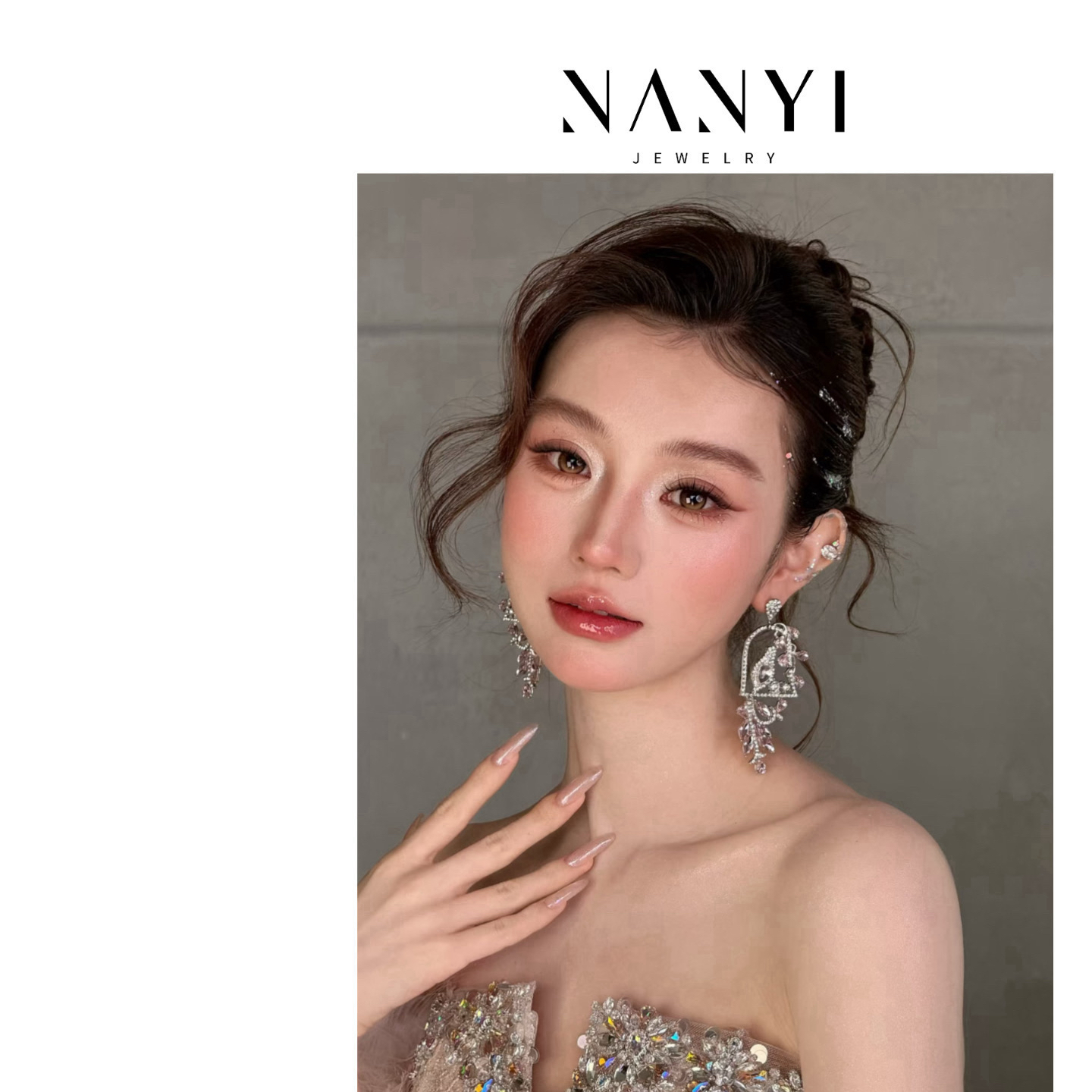 合金仿水晶耳饰 南一｜超闪设计感礼服耳环 窗鸟蔷薇