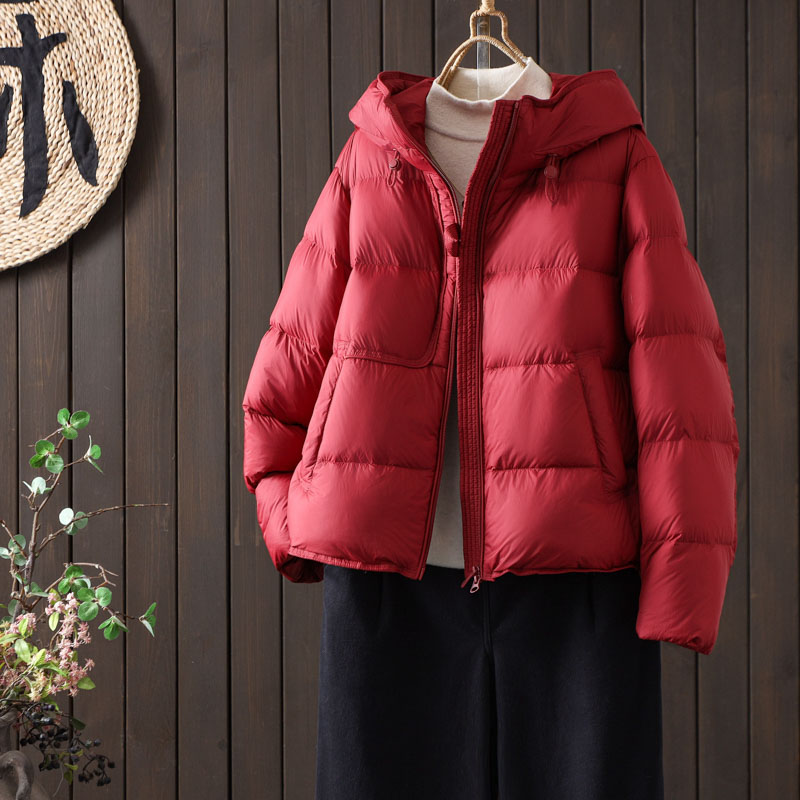 【涧蓝正品】冬季新款休闲连帽90白鸭绒羽绒服女保暖厚实外套显瘦