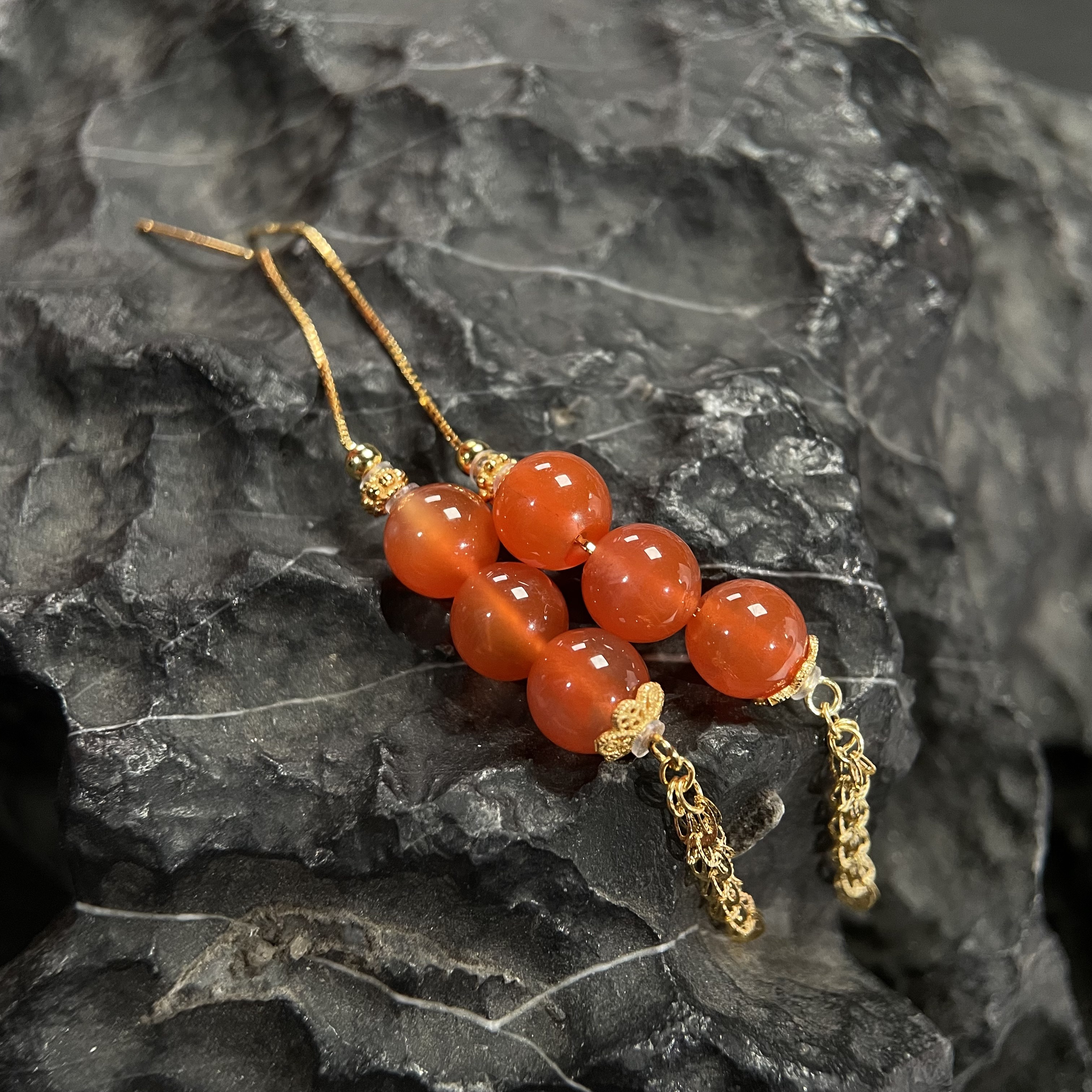 冰红南红凤尾耳线s925 KT25071807