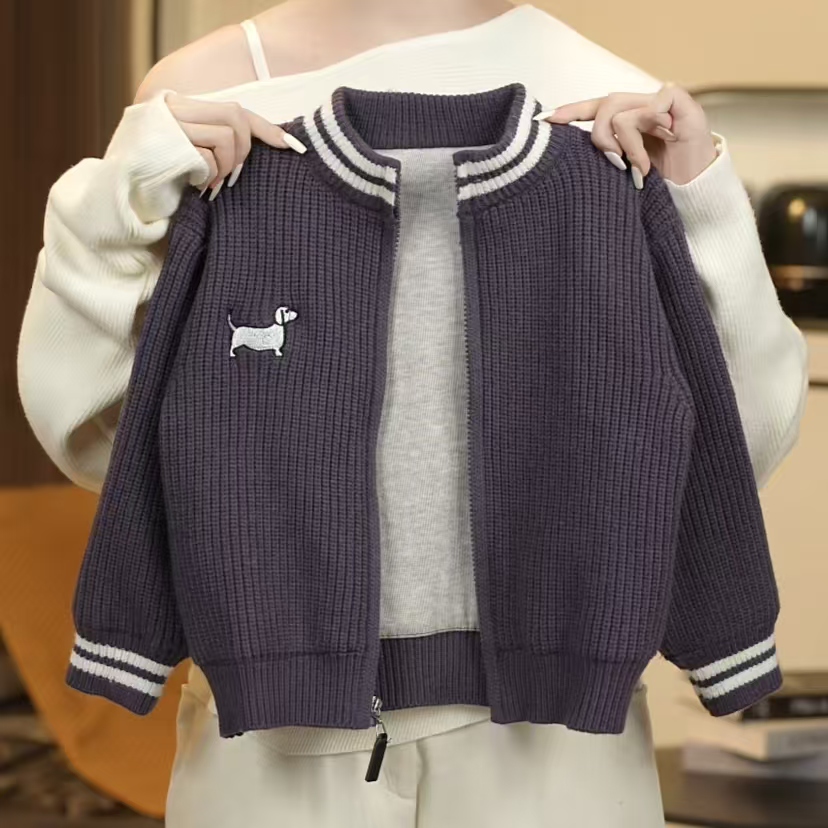 【德绒-加绒加厚】儿童针织开衫外套毛衣2025秋冬新款韩版自发热